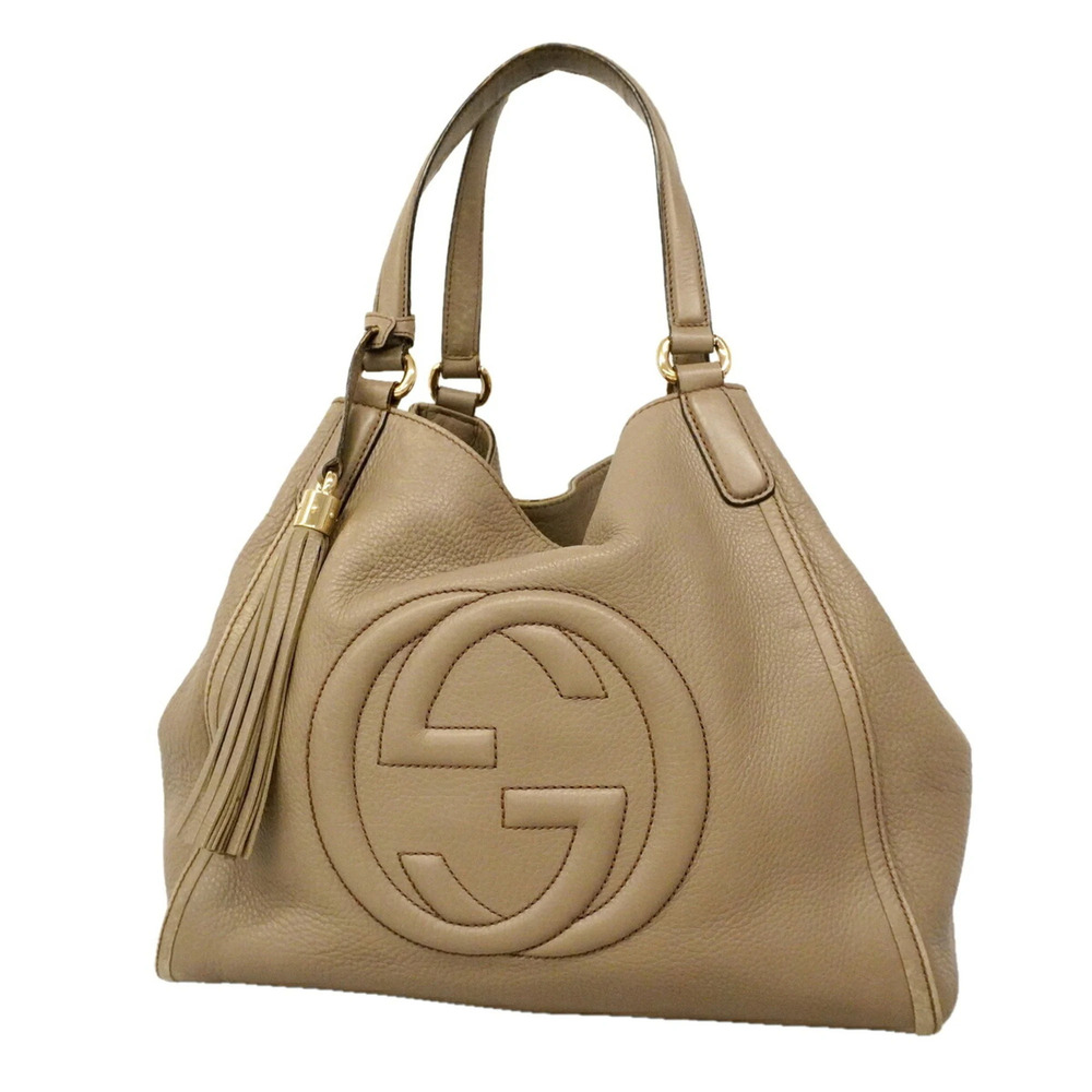 Gucci Soho Tote Bag 282309 Leather Greige Champagne Women's